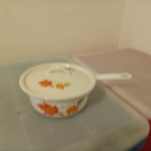 Leaf Pattern Cast Iron Enamel Saucepan  with Lid